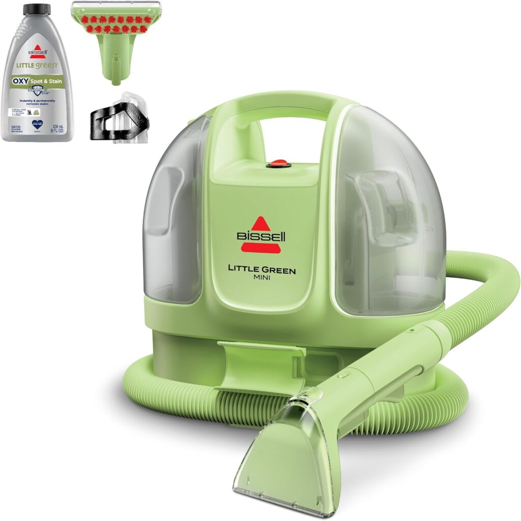 BISSELL Little Green Mini Portable Carpet Cleaner, 4075 | HydroRinse self-cleaning tool; 4-in. tough stain tool; upholstery & car detailing; Tea Green color