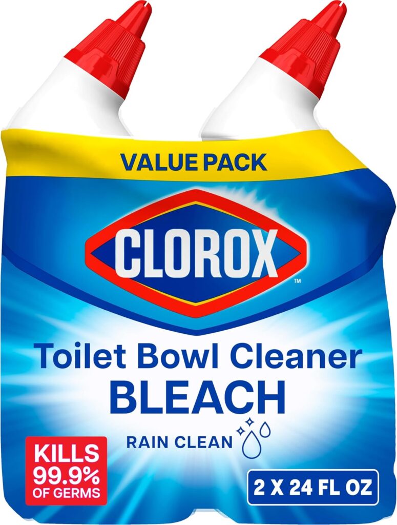 Clorox Toilet Bowl Cleaner with Bleach, Rain Clean Scent, Kills 99.9% of Germs, Removes Toilet Rings and Mold Stains, 24 fl oz, Pack of 2