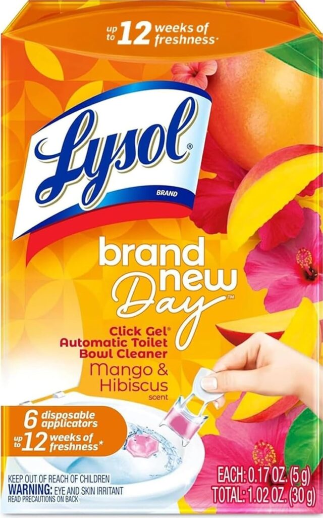 Lysol Click Gel Automatic Toilet Bowl Cleaner, Toilet Gel Stamp, Toilet Freshener, Bathroom Essentials, Refreshing Mango & Hibiscus Scent, 6 Count (Pack of 1)