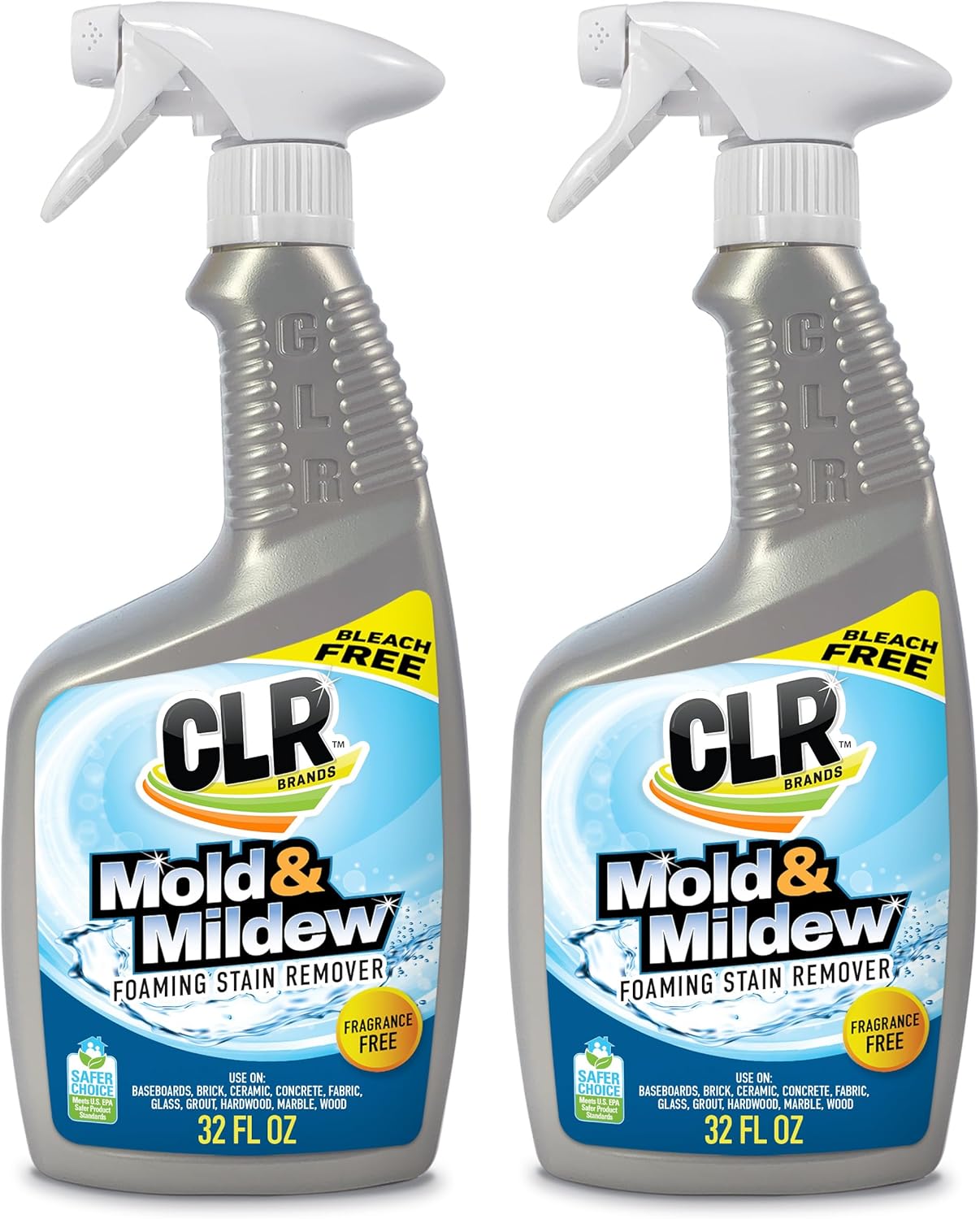 CLR Brands Mold and Mildew Stain Remover, 32 oz. Spray Bottle, Pack of 2, Multi-Surface Stain Remover, Works on Tile, Wood, Concrete, Glass, and More | Multi-Surface Stain Remover, Works on Tile, Wood, Concrete, Glass, and More
