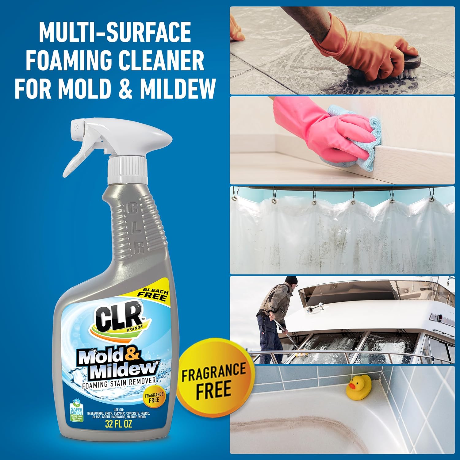 CLR Brands Mold and Mildew Stain Remover, 32 oz. Spray Bottle, Pack of 2, Multi-Surface Stain Remover, Works on Tile, Wood, Concrete, Glass, and More | Multi-Surface Stain Remover, Works on Tile, Wood, Concrete, Glass, and More